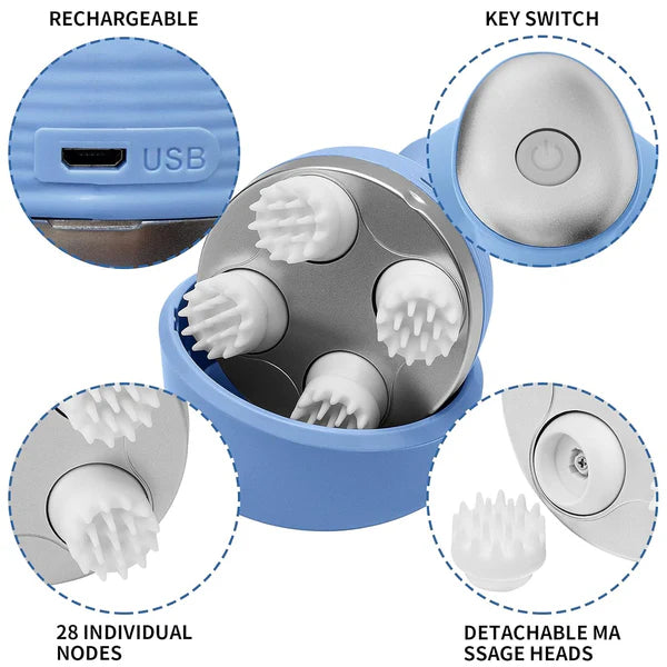 Blueidea Electric Hand Massage Back Muscle Massage Vibration Massage Electric Scalp Massage USB Scalp Massager with 76 Massage Spots 4 Modes Head Meridians Massager Stress Relief Portable Scalp Massager Shampoo Massagers Scalp Brush