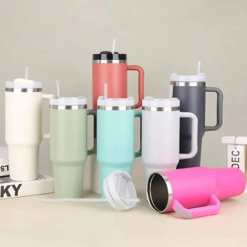 Stanley 40 Oz (1200ml) Stainless Steel Vacuum Insulated Tumbler With Straw – Leak-proof Quencher Cup For Hot & Cold Beverages, Travel Mug, Gym Water Bottle, Coffee Thermos -random Colors | Stanley | (with Box)