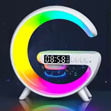 LED Smart Wake Up Light RGB Night Light with Wireless Speaker 15W Fast Wireless Charger Desk Lamp for Bedroom Bedside Game Room