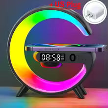 LED Smart Wake Up Light RGB Night Light with Wireless Speaker 15W Fast Wireless Charger Desk Lamp for Bedroom Bedside Game Room