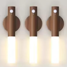 Sensor Night Lights Rechargeable Wall Sconces Magnetic Wall Lights Night Motion Wooden Wall Lighting for Bedroom Stair