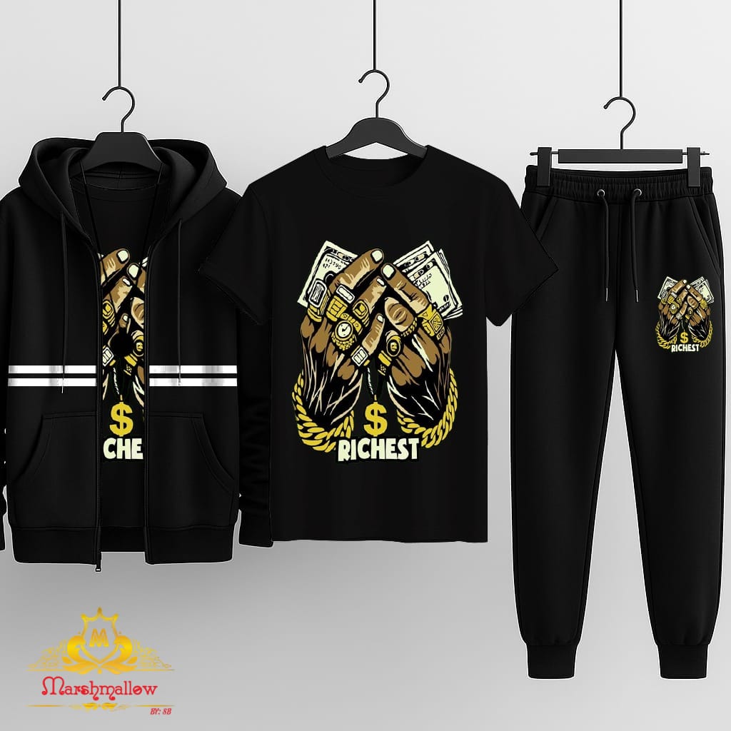 Pack of 3(Hooded Zipper +T-Shirt +Trouser)