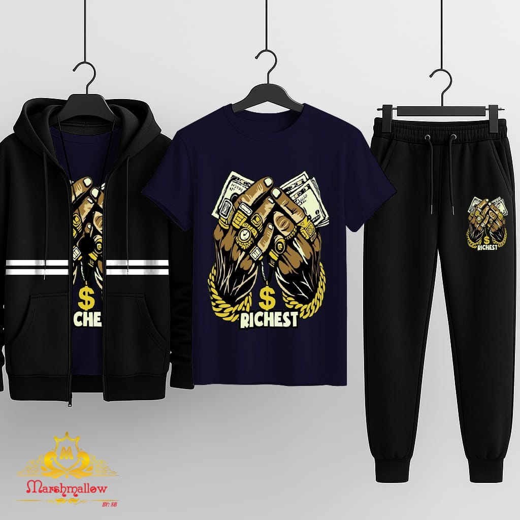 Pack of 3(Hooded Zipper +T-Shirt +Trouser)