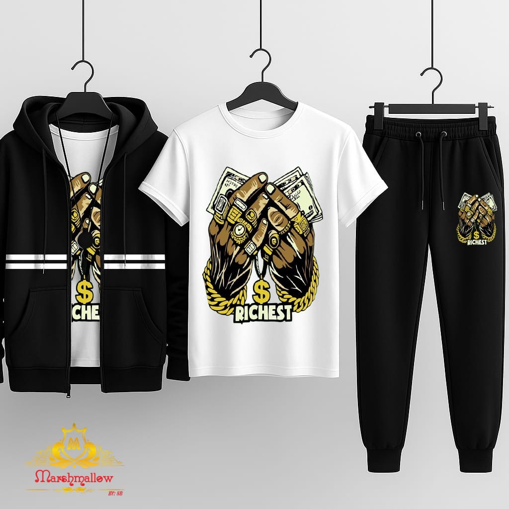 Pack of 3(Hooded Zipper +T-Shirt +Trouser)