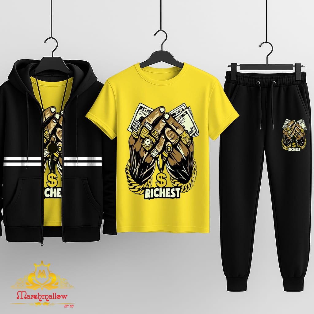 Pack of 3(Hooded Zipper +T-Shirt +Trouser)