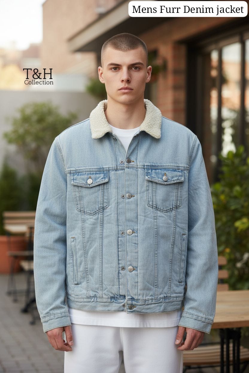 🔥 Men’s Denim Fur Jacket – Stylish &amp; Warm Winter Essential 🔥