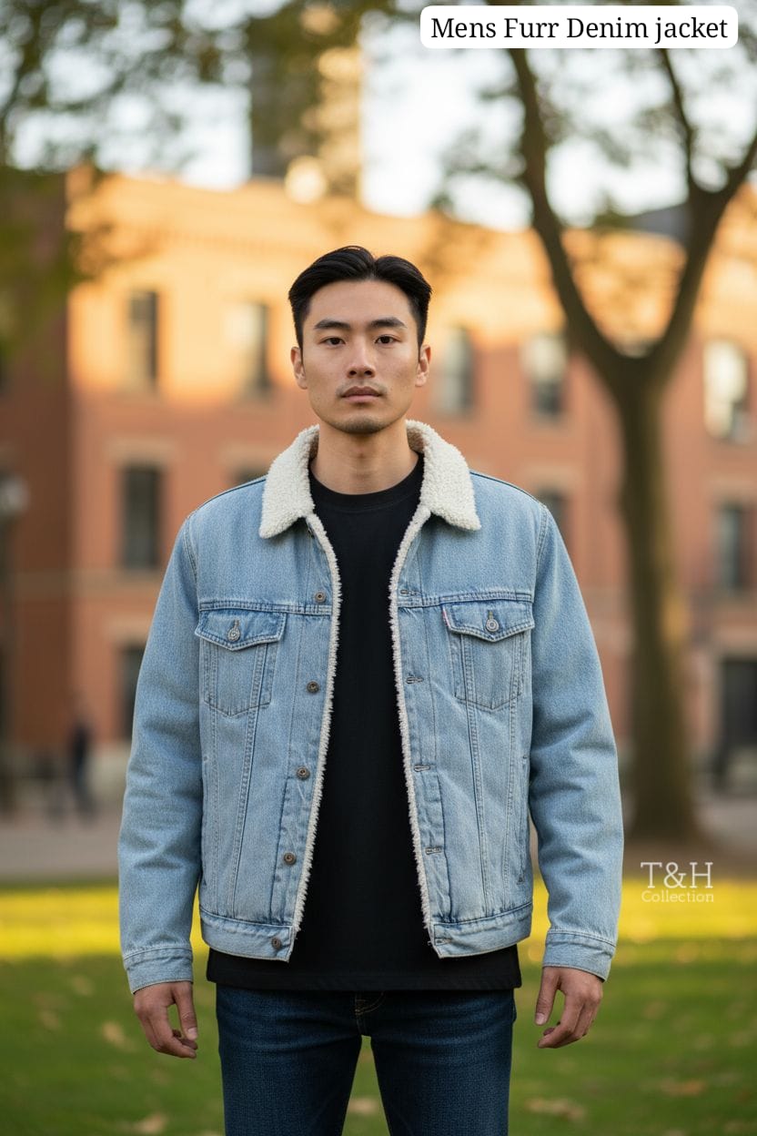 🔥 Men’s Denim Fur Jacket – Stylish &amp; Warm Winter Essential 🔥