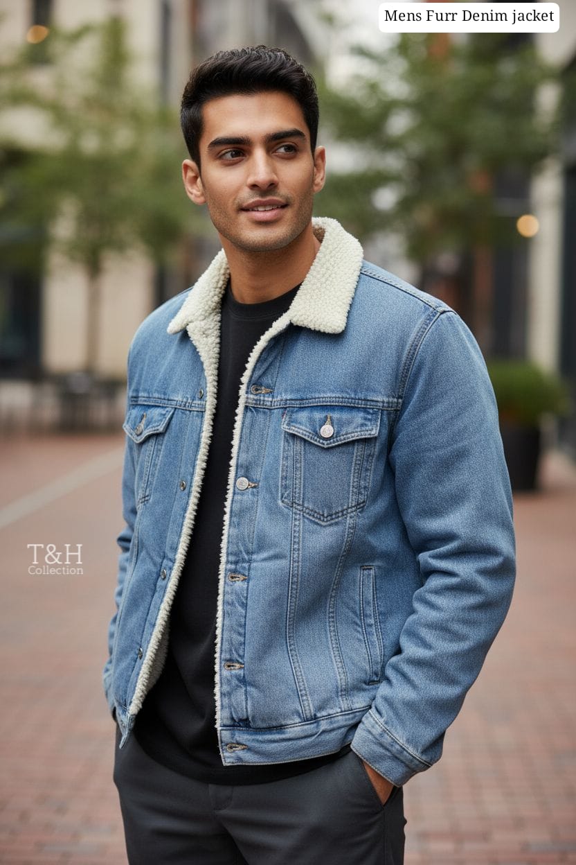 🔥 Men’s Denim Fur Jacket – Stylish &amp; Warm Winter Essential 🔥